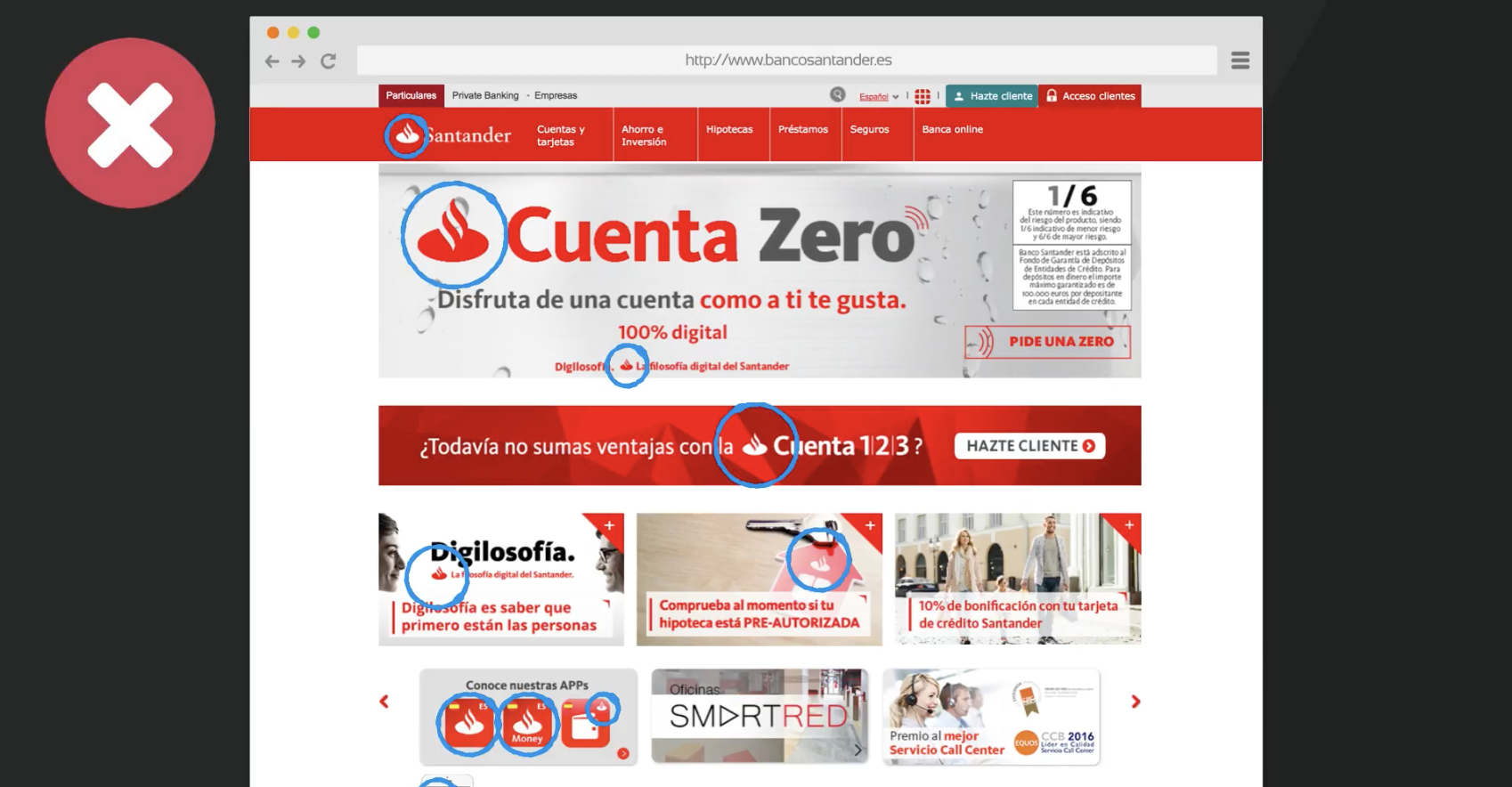 Errores de diseño en la web de Banco Santander